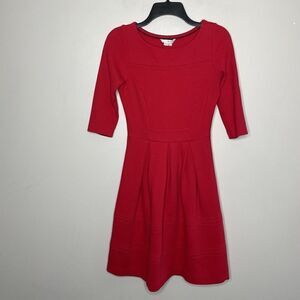 BODEN Womens Libby Ponte Jersey Dress Sz 4 Red Fit & Flare Cotton-Blend Stretch